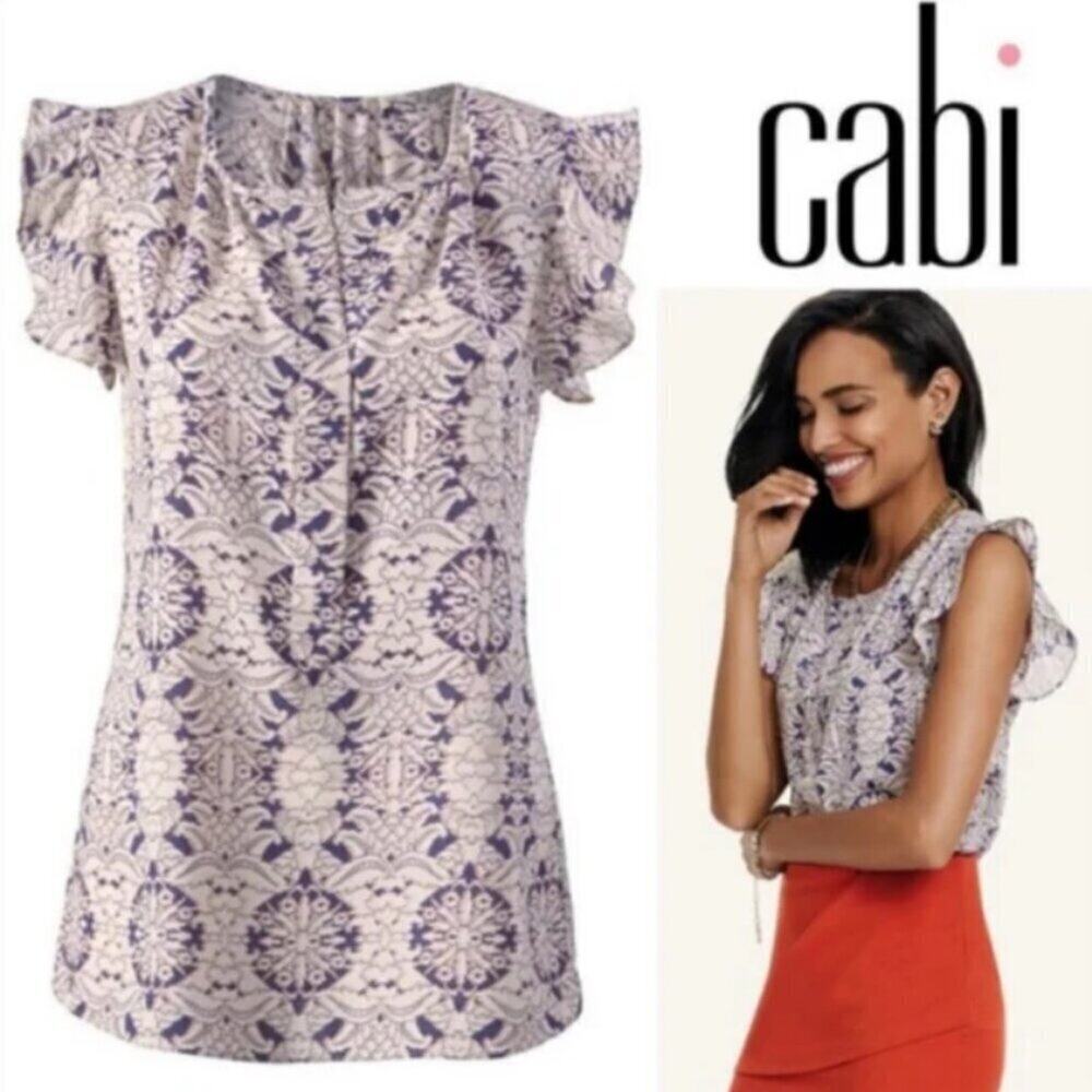 Cabi #3074 Stevie‎ Flutter Sleeve Patterned Blouse